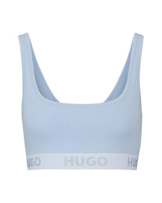 HUGO Blue Stretch-cotton Bralette With Contrast Logo Band