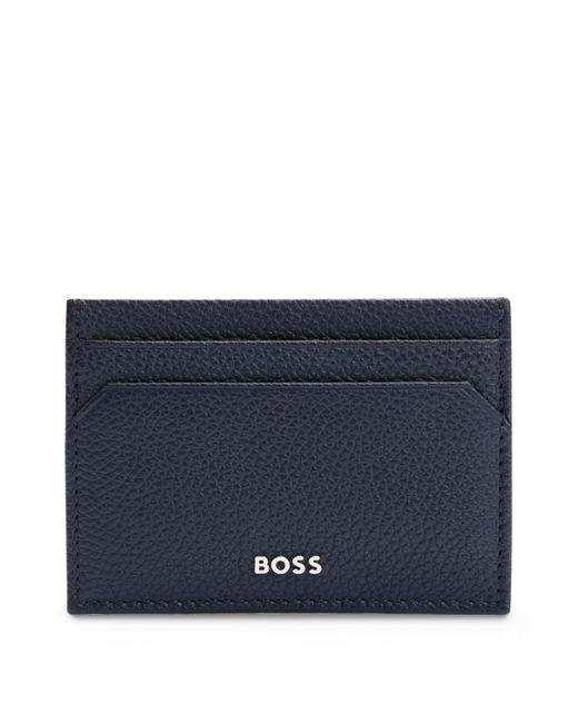 Boss Blue Brass Money Clip With Card Holder In Grained Leather for men