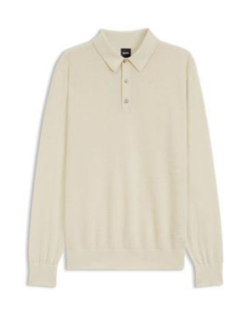 Polo En Maille De Laine Mélangée Avec Différentes Structures Boss pour homme en coloris Natural