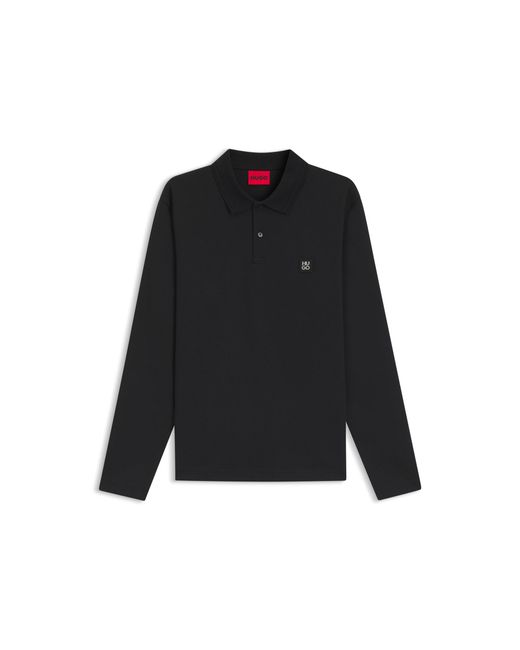 HUGO Black Cotton-Blend Polo Shirt With Stacked Logo for men
