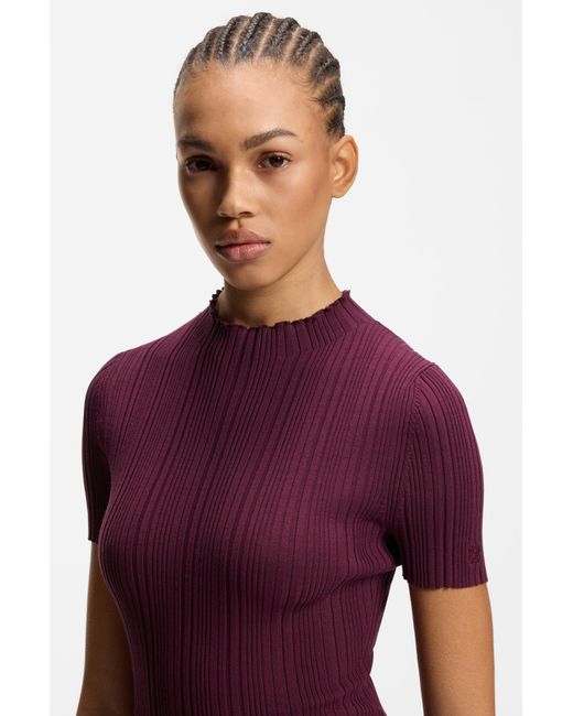 HUGO Trui Met Onregelmatige Ribstructuur En Hoge Hals in het Purple