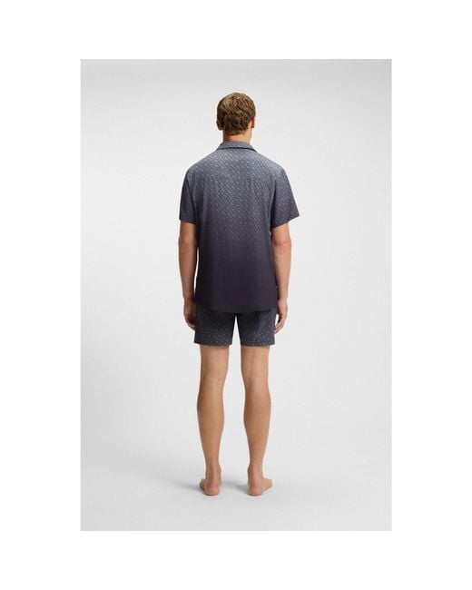 Boss Blue Regular-Fit Shirt With Degradé Monogram Print for men