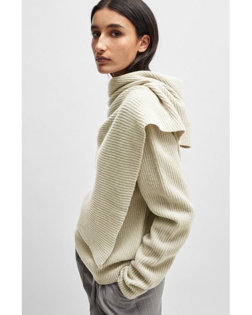 Boss Natural Naomi X Drape-detail Sweater In Wool And Cashmere