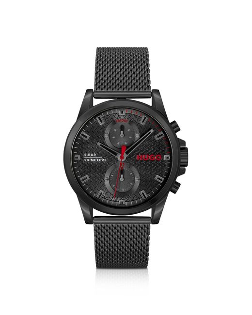 HUGO Black-plated Watch With Mesh Bracelet for men
