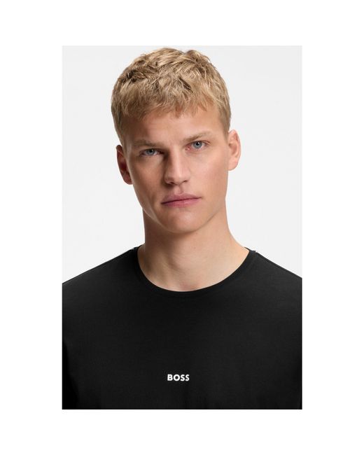 Boss Black Stretch-Cotton Pyjama Top With Signature-Stripe Tape for men