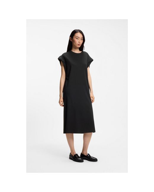 Boss Black Cap-Sleeve Jersey Dress With Logo Detail