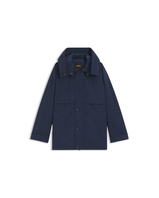 Boss Blue Water-Repellent Jacket With Removable Hood for men