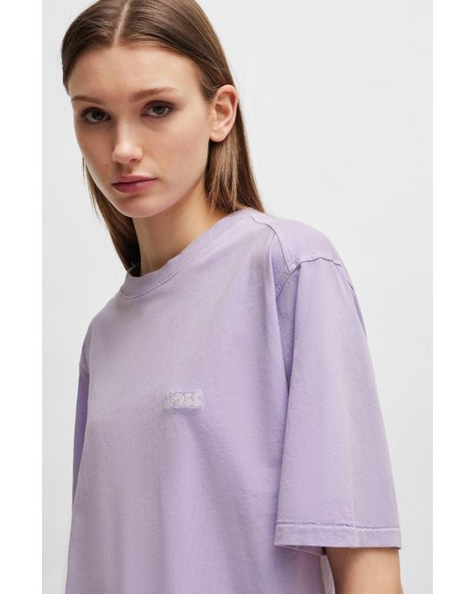 T-shirt en coton à logo brodé Boss en coloris Purple