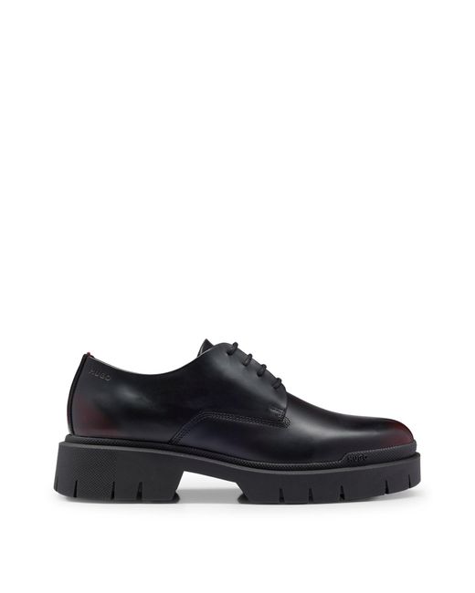 HUGO Leather Derby Shoes With Chunky Rubber Outsole in Black for Men ...