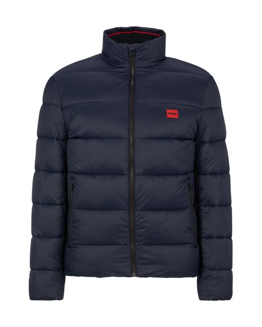 HUGO Slimfit Puffer Jacket With Red Logo Label in Blue for Men Lyst Canada