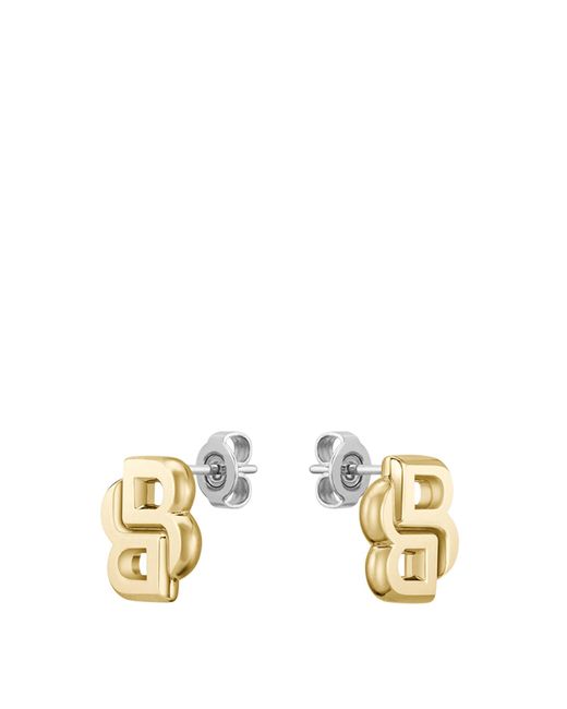 Boss Metallic Gold-tone Earrings With Double B Monogram