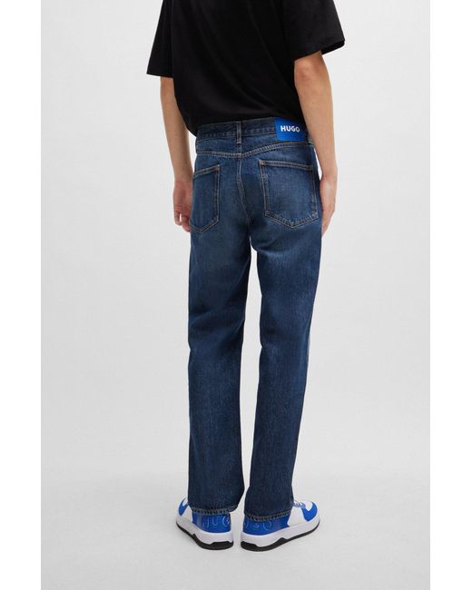 HUGO Blue Regular-fit Jeans In Navy Stonewashed Denim for men