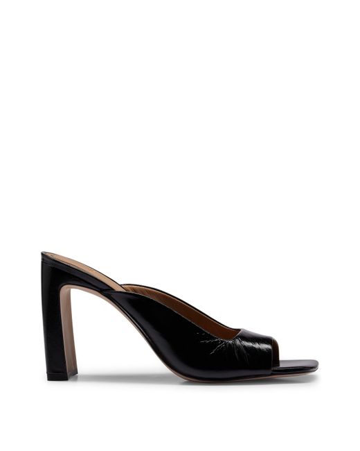 BOSS by HUGO BOSS Open-toe Mules In Crinkled Leather With Block Heel in ...