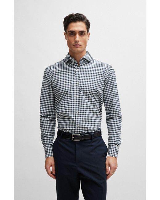 Boss Blue Regular-fit Shirt In Easy-iron Checked Cotton Poplin for men