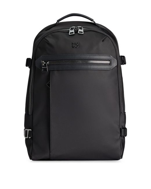 HUGO Black Multi-pocket Backpack With Stacked Logo for men