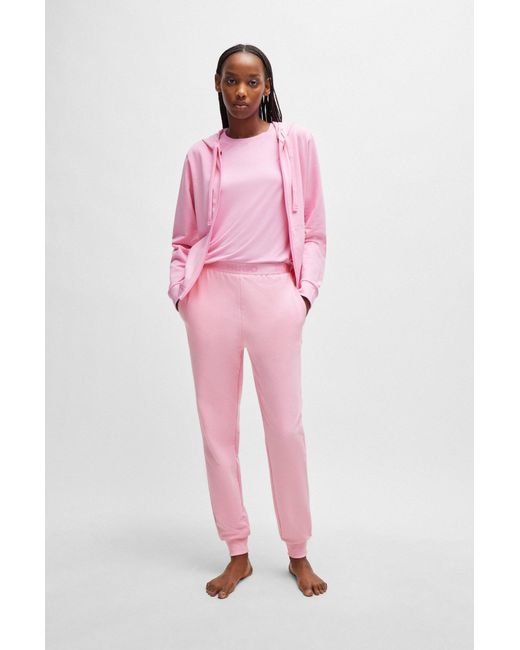 HUGO Pink Cotton-blend Tracksuit Bottoms With Logo Waistband