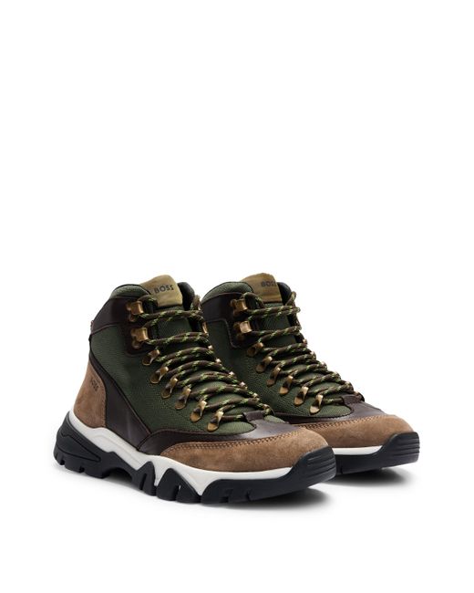 Boss Green Hiking-inspired Boots In Suede And Leather for men