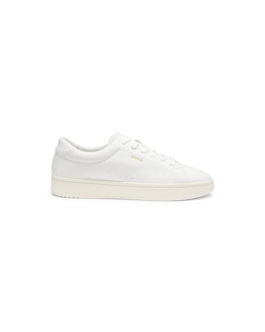 HUGO White Nappa-Leather Trainers With-Tone Logo for men