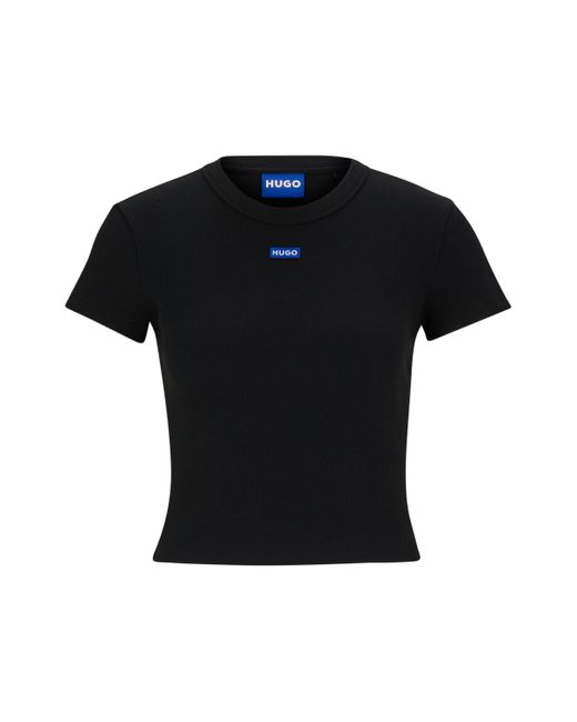 HUGO Korter Slim-fit T-shirt Met Blauw Logolabel in het Black