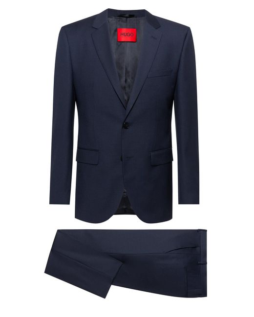 HUGO Blue Regular-fit Suit In Micro-check Merino Wool for men