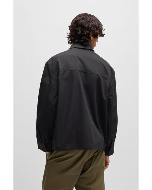 HUGO Black Ripstop-cotton Regular-fit Jacket With Logo Label for men