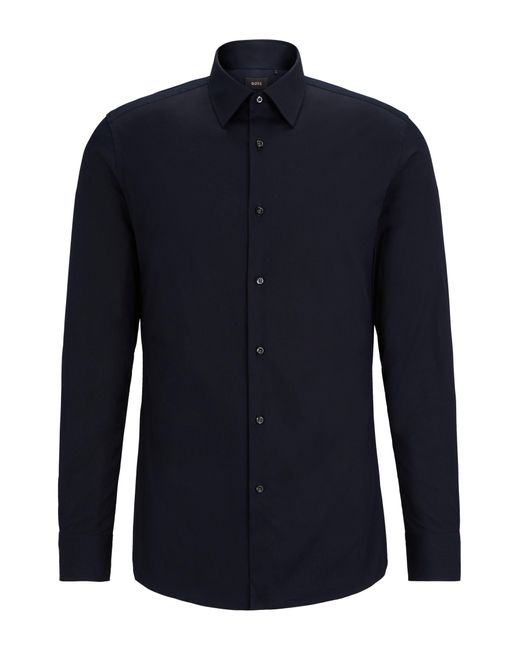 Boss Blue Slim-fit Shirt In Cotton-blend Poplin With Stretch for men