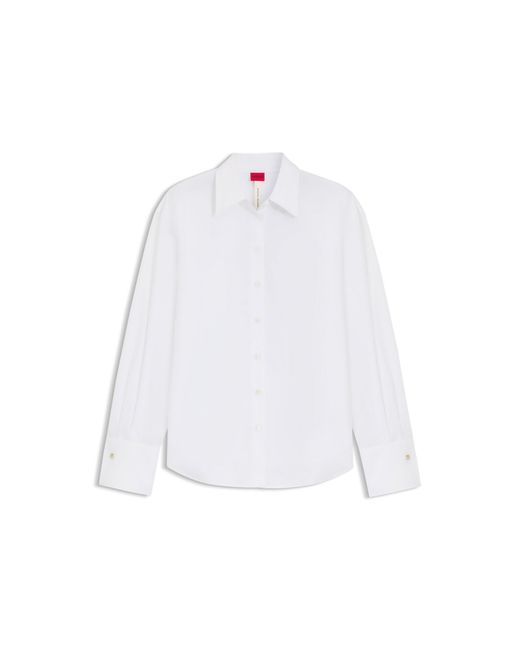 HUGO White Relaxed-Fit Cotton Blouse With Stacked-Logo Cuff Buttons