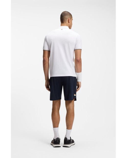 Boss Active Slim-Fit Poloshirt Mit Geprägtem Tennisball-Muster in White für Herren