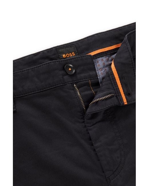 Boss Black Tapered-fit Chinos In Stretch-cotton Satin for men