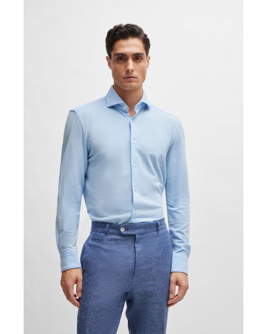 Boss Casual-fit Overhemd Met Lange Mouwen Van Katoenen Jersey in het Blue voor heren