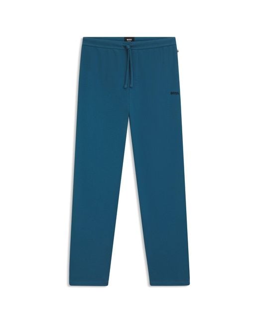 Boss Blue Cotton-Blend Pyjama Bottoms With Embroidered Logo for men