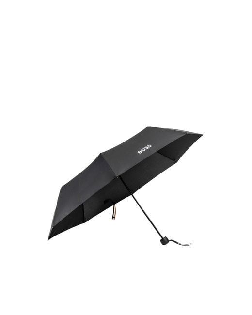 Boss Black Mini Umbrella With Signature-Stripe Closing Strap