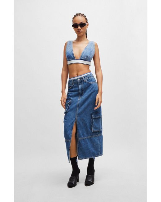 HUGO Regular-fit Skirt In Blue Cotton Denim