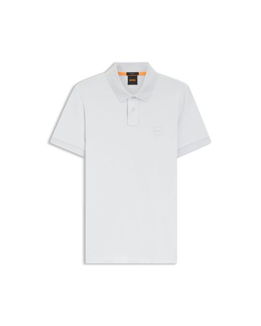Boss Gray Stretch-Cotton Slim-Fit Polo Shirt With Logo Patch for men