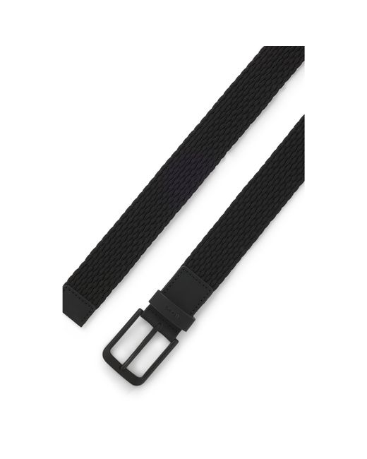 Boss Black Woven Belt With Leather Trims And Logo Detail for men