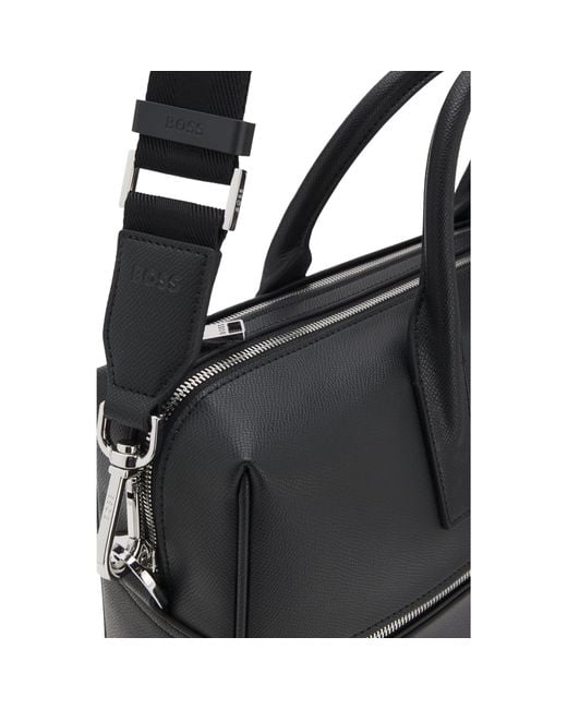 Boss Black Grained Document Case With Logo Lettering for men