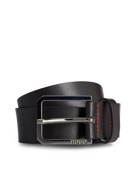 Ceinture en cuir à surpiqûres rouges et boucle logotée HUGO pour homme en coloris Black