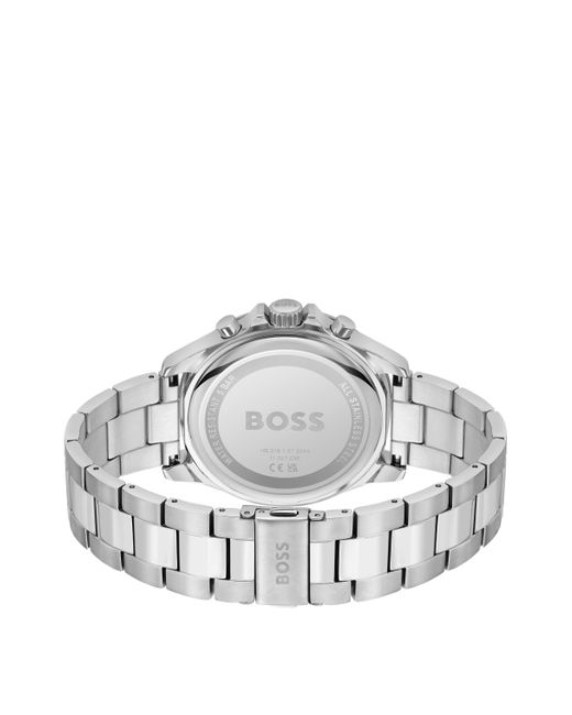 Montre chronographe avec bracelet à maillons et lunette bicolore Boss pour homme en coloris Gray