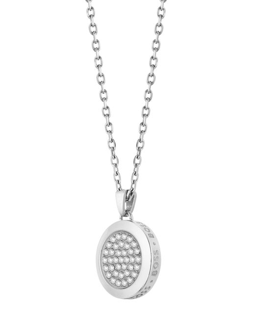 Boss White Chain Necklace With Pavé-crystal Medallion Pendant
