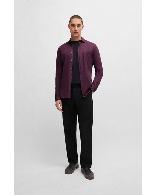 Boss Stückgefärbtes Slim-Fit Hemd aus Baumwoll-Jersey in Purple für Herren