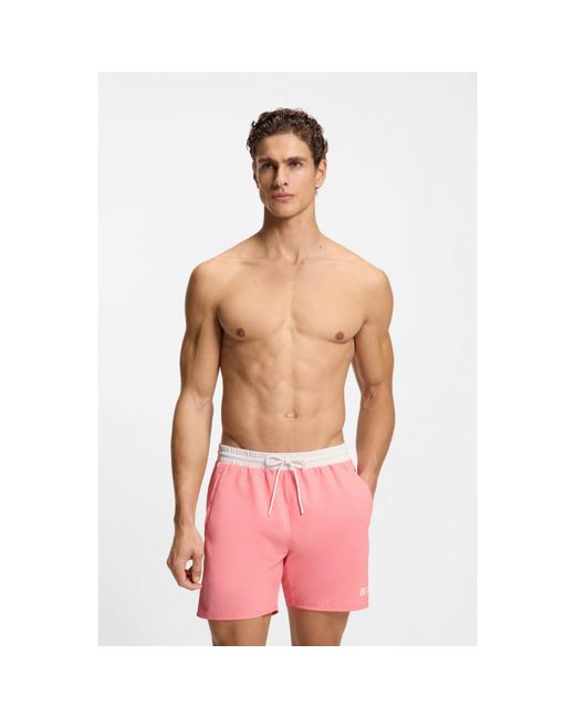 Boss Pink Swim Shorts With Contrast Logo And Piping for men