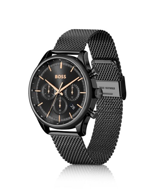 Boss Black-plated Chronograph Watch With Mesh Bracelet for men