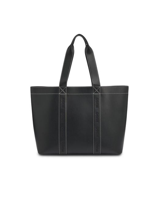 HUGO Black Faux-Leather Tote Bag With Embroidered Logos