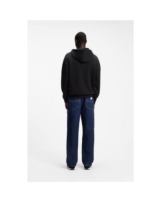 HUGO Black Cotton-Terry Hoodie With Rectangle Logo Print for men