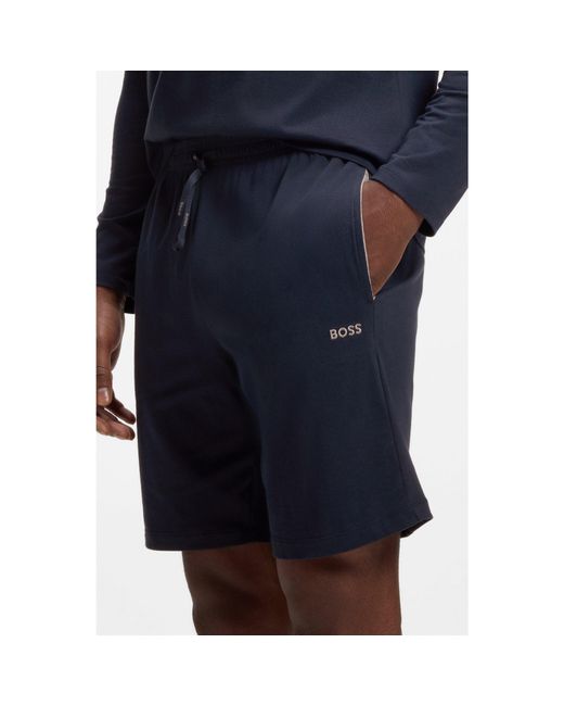 Boss Blue Stretch-Cotton Shorts With Embroidered Logo for men
