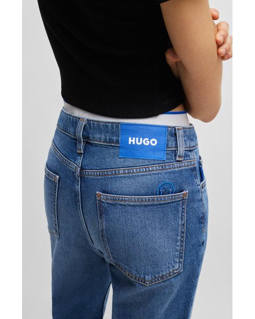 HUGO Mom Jeans In Medium-blue Stretch Denim