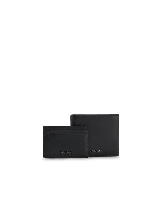 HUGO Black Logo-Trimmed Leather Wallet And Card Holder Gift Set for men