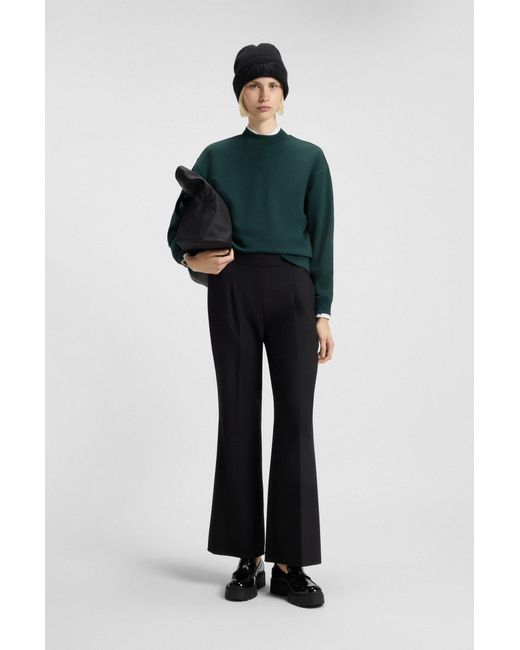 HUGO Relaxed-Fit Sweatshirt Van Katoenen Badstof Met Tweedelig Logostiksel in het Green
