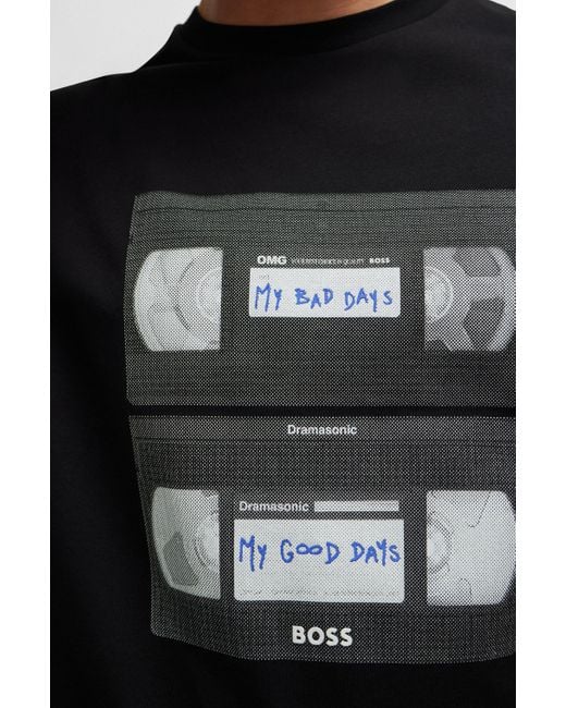 Boss T-shirt Van Katoenen Jersey Met Door Muziek Geïnspireerde Print in het Black voor heren