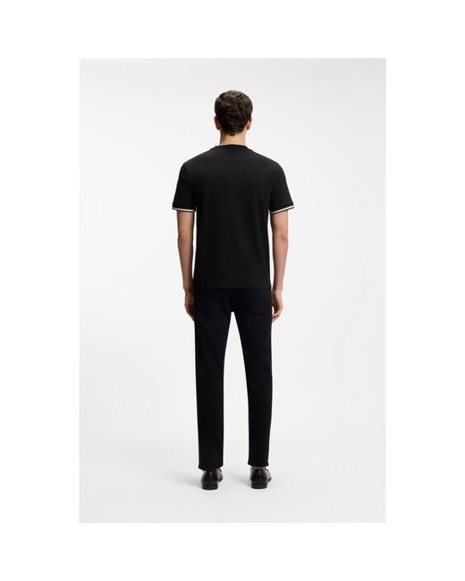 Boss Blue Cotton-Jersey T-Shirt With Signature-Stripe Cuffs for men
